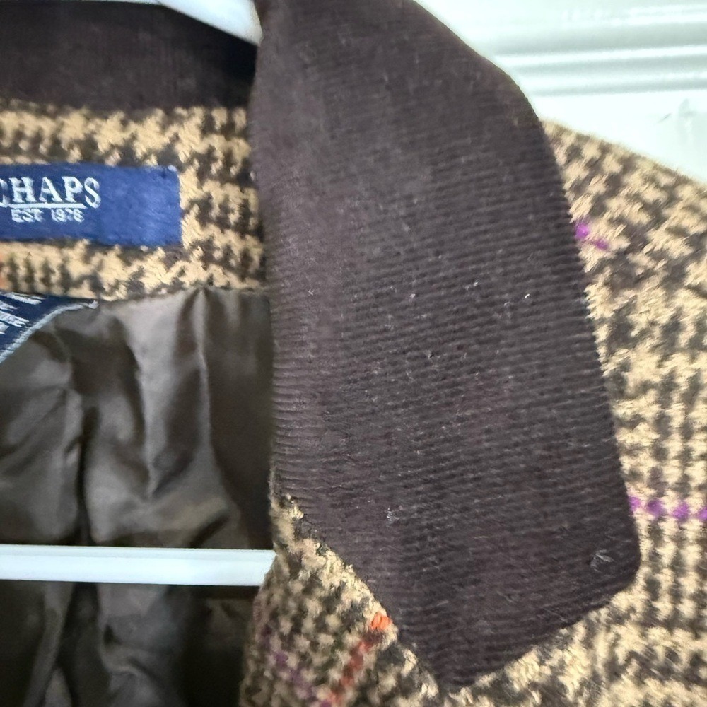 Chaps Women's Plaid Wool Blend Blazer Size 10 Brown Corduroy Collar Jacket - Picture 5 of 6